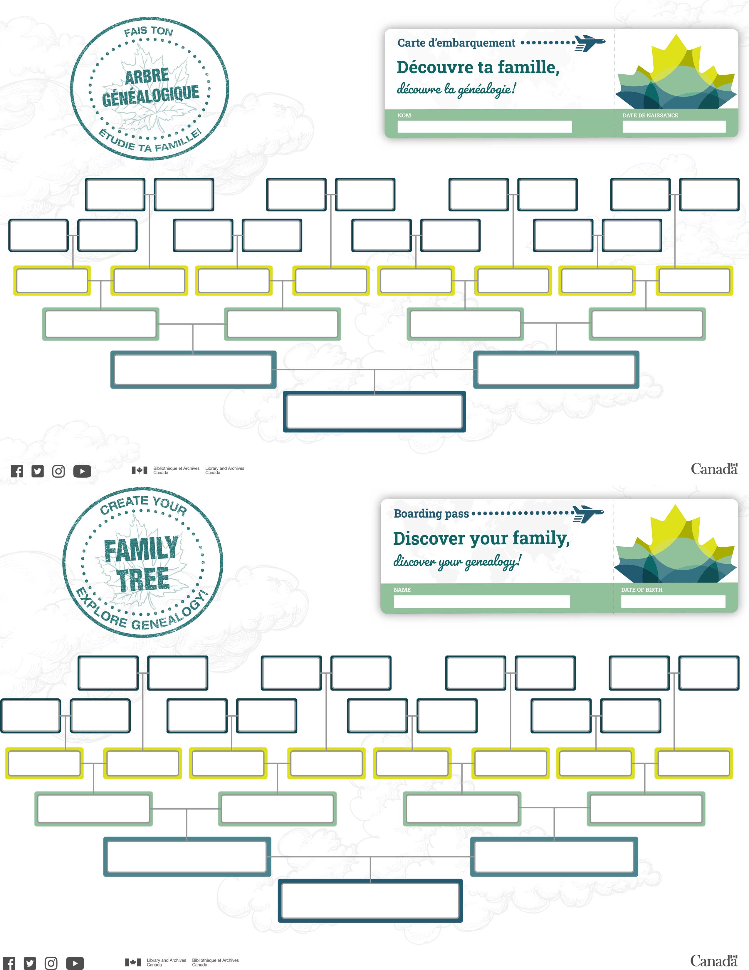 Arbre généalogique for five generations bilingual print out