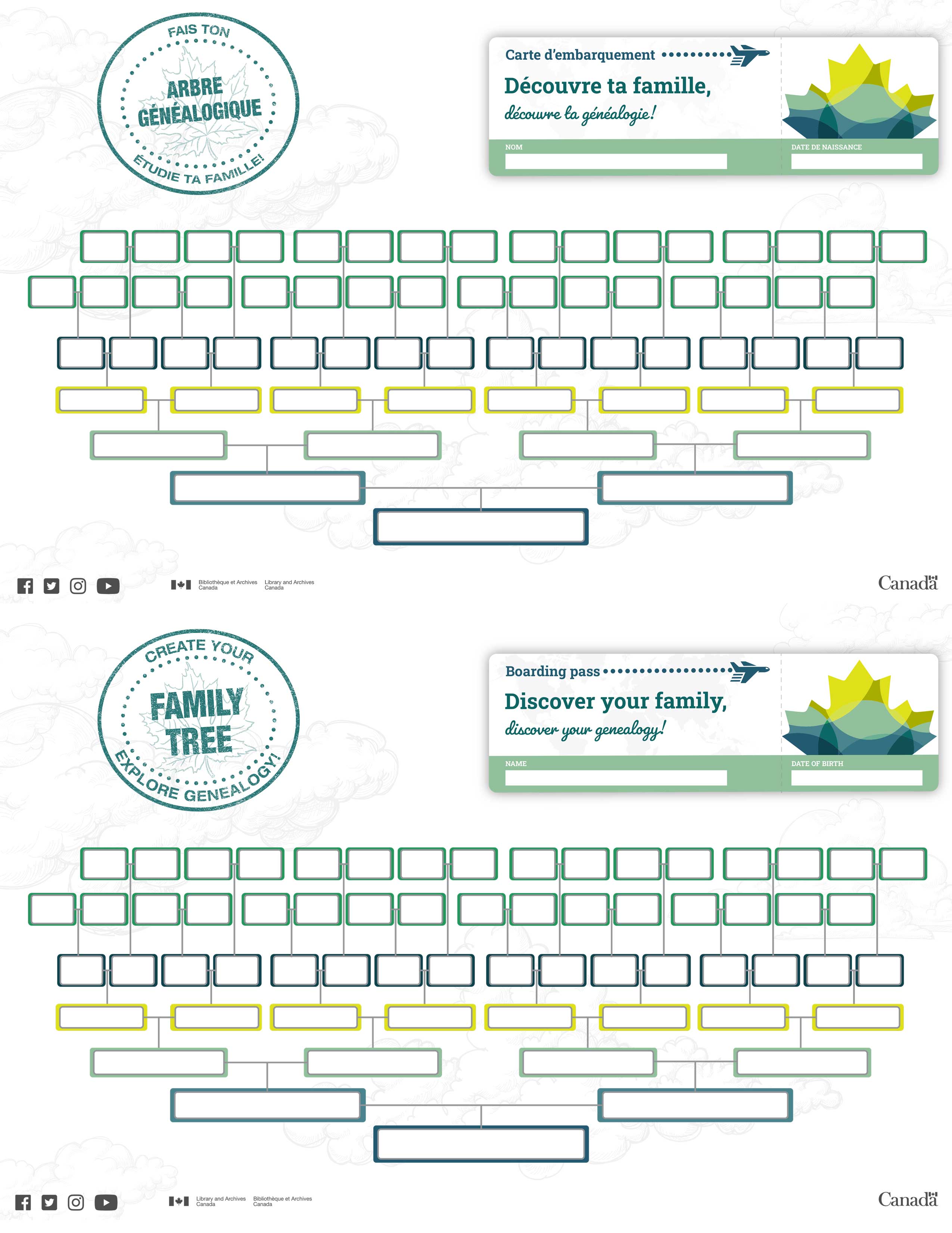 Arbre généalogique for six generations bilingual print out